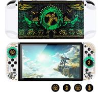 Case for Switch OLED,Slim Cool Dockable Protective Case,Hard PC Cover with Joycon Cover and Thumb Grip Caps Compatible with Switch OLED,White Green