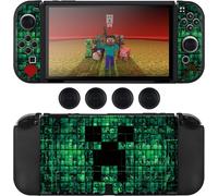 Case for Switch OLED,Slim Soft Dockable Switch OLED Protective Case Scratch Resistant TPU Protective Cover with 2 Joycon Covers and 4 Joystick Handle Caps-Green OLED
