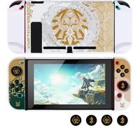 Case for Switch,Slim Cool Dockable Protective Case,Hard PC Cover with Joycon Cover and Thumb Grip Caps Compatible with Switch,White Yellow