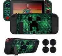 Case for Switch,Slim Soft Dockable Switch Protective Scratch-Resistant TPU Protective Cover with 2 Joycon Covers and 4 Joystick Handle Caps-Green Switch