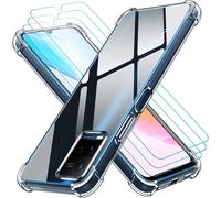 Case For Vivo Y21 / Vivo Y21s / Vivo Y33s With 3 Pieces Tempered Glass Screen Protector, Transparent Silicone Shockproof Protective Case, Clear Thin Soft Tpu Bumper Cover