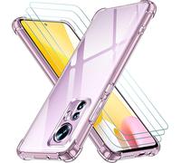 Case For Xiaomi 12 Lite 5g With 3 Pieces Tempered Glass Screen Protector, Transparent Shockproof Silicone Protective Case, Clear Thin Soft Tpu Bumper Cover