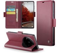Case For Xiaomi 14 Ultra Case Wallet Pu Leather Wallet Cover With Magnetic And Rfid Protection Anti-Theft Folio Cover Xiaomi 14 Ultra Case, Wine Red