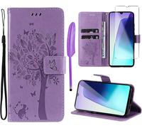 - Case For Xiaomi 14c/Poco C75 [1 X Tempered Glass] Folio Protective Case Cover Pu Leather Wallet Silicone [Magnetic Closure] [Card Slots] [Stand Feature] - Purple