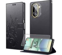 Case For Xiaomi A5 4G With 1 Tempered Glass, 1 Camera Protection, Flip Case [Pu Leather Case] [Card Slots][Wallet Pocket][Stand Feature] - Black