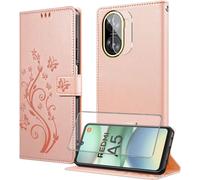 Case For Xiaomi A5 4G With 1 Tempered Glass, 1 Camera Protection, Flip Case [Pu Leather Case] [Card Slots][Wallet Pocket][Stand Feature] - Pale Pink