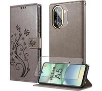 Case For Xiaomi A5 4G With 1 Tempered Glass, 1 Camera Protection, Flip Case [Pu Leather Case] [Card Slots] [Wallet Pocket][Stand Feature] - Grey