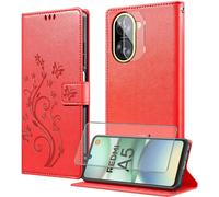 Case For Xiaomi A5 4G With 1 Tempered Glass, 1 Camera Protection, Flip Case [Pu Leather Case] [Card Slots][Wallet Pocket][Stand Feature] - Red