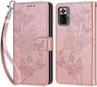 Case For Xiaomi Note 10 Pro, Multifunctional Leather Wallet Case Cover, Magnetic Closure Anti-Shock Clasp Compatible With Note 10 Pro Book Case - Rose Gold Butterfly