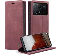 Case For Xiaomi Poco X6 Pro 5G Flip Case Leather Pouch Protective Wallet Flip Case Premium Cover Magnetic Card Holder Case For Xiaomi Poco X6 Pro 5G, Wine Red