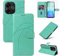 Case For Xiaomi Redmi 13 4g/Poco M6 4g With 1 Piece Tempered Glass Screen Protector,Pu Leather Flip Cover,Stand And Wallet Function (Green)