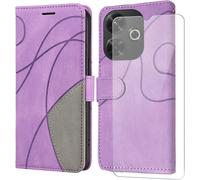 Case For Xiaomi Redmi 13 4g With 1 Pieces Tempered Glass,Premium Pu Leather Multifunction Wallet Flip Shockproof Protection Case Cover For Xiaomi Redmi 13 4g-Purple