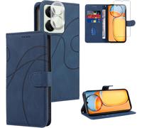 Case For Xiaomi Redmi 13c 4g/Poco C65 With 1 Piece Tempered Glass Screen Protector And 1 Piece Rear Camera Protector,Pu Leather Flip Cover Wallet Function (Blue)