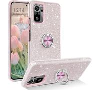 Case For Xiaomi Redmi Note 10 4g/Note 10s, Silver Glitter Xiaomi Redmi Note 10 4g Case With 360° Ring Stand Three In One Magnetic Car Holder Cover For Xiaomi Note 10s,Silver Pink