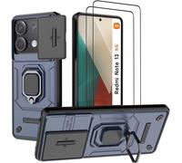 Case For Xiaomi Redmi Note 13 5g (Not 4g), Cover With Tempered Glass [2 Pieces] + Sliding Camera Cover, Shockproof Case With Kickstand - Navy