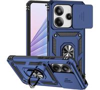 Case For Xiaomi Redmi Note 14 4g (European 164) With Camera Cover And Kickstand, Sliding Camera Cover + 360 Degree Ring Stand Shockproof Case ¿ Blue