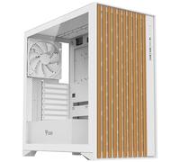 Itek Boîtier Woody - ATX, 3 x 14 cm, Ventilateur Blanc, 2 x USB3, Type-C, façade en Bois, Panneau latéral en Verre tempéré, édition Blanche
