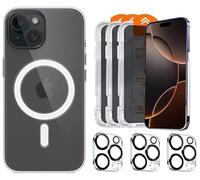 case & glass Pack complet 7 articles, 3 films de protection en verre trempé de confidentialité, 3 protections caméra arrière, 1 coque transparente, compatible avec Apple iPhone 14 Pro Max