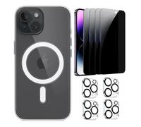 case & glass Pack complet 9 articles en 1 4 protecteurs en verre trempé confidentialité 4 protections caméra arrière 1 coque transparente Magsafe compatible pour Apple iPhone 15