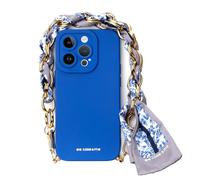 Case&me Coque Foulard pour iPhone 14 Pro, Souple, Protection de l'appareil Photo, Coque avec dragonne, Coque Fashion, Bleu
