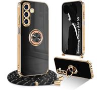 Case With Cord For Samsung Galaxy A16 5g Case With Ring, Magnet Car Holder Bumper Cover, Shockproof Soft Tpu Silicone, Adjustable Collar, Black