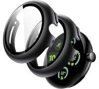Case With Screen Protector For Google Pixel Watch 3/2/1 41mm, Built-In 9h Tempered Glass Film, Hard Pc Protective Case, Pack Of 2 (Black / Black)