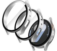 Case With Screen Protector For Samsung Galaxy Watch 7 44mm, Full Protective Case, Built-In High Sensitivity Tempered Glass Film, Pack Of 2 (Silver)