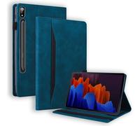 Case2go - Étui compatible avec Samsung Galaxy Tab S7 Plus (2020) - Avec porte-cartes - Housse en cuir PU - Bleu foncé