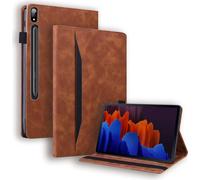 Case2go - Étui compatible avec Samsung Galaxy Tab S7 Plus (2020) - Avec porte-cartes - Housse en cuir PU - Marron