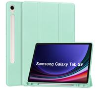 Case2go - Étui compatible avec Samsung Galaxy Tab S9 (2023) - Étui livre triplé avec porte-stylo - Housse TPU - Menthe