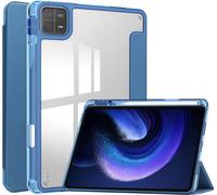 Case2go - Étui compatible avec Xiaomi Pad 6 / Pad 6 Pro - Étui trifold en acrylique avec porte-crayon - Couverture en acrylique - Bleu