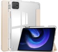 Case2go - Étui compatible avec Xiaomi Pad 6 / Pad 6 Pro - Étui trifold en acrylique avec porte-crayon - Couverture en acrylique - Beige