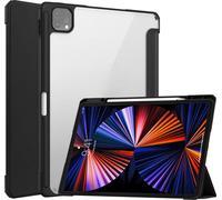 Case2go - étui pour tablette Apple iPad Pro (2021) etui Étui pour tablette Apple iPad Pro 12.9 (2018/2020/2021) - 12.9 Pouce - Couverture à trois volets avec porte-crayon - Protection ultime - Noir