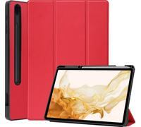 Case2go - étui pour tablette Étui pour tablette Samsung Galaxy Tab S8 Plus (2022) - 12.4 Pouce - Couverture à trois volets avec porte-crayon - Protection ultime - Rouge