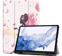 Case2go - étui pour tablette Samsung Galaxy Tab S8 etui Étui pour tablette Samsung Galaxy Tab S8 (2022) - 11 Pouce - Couverture à trois volets avec porte-crayon - Protection ultime - Flower Fairy