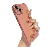 Caseative Bracelet avec chaîne de poignet en forme de cœur plaqué mignon compatible avec iPhone pour femmes et filles (rose, iPhone 14 Plus)
