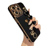 Caseative Bracelet chaîne souple plaqué cœur compatible avec coque iPhone pour femmes et filles (noir, iPhone 15 Pro Max)