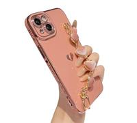 Caseative Bracelet chaîne souple plaqué cœur compatible avec coque iPhone pour femmes et filles (rose, iPhone 15 Plus)