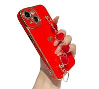 Caseative Bracelet chaîne souple plaqué cœur compatible avec iPhone pour femmes et filles (rouge, iPhone 15)