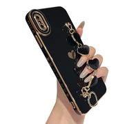 Caseative Bracelet doux plaqué en forme de cœur avec chaîne et chaîne compatible avec coque iPhone pour femmes et filles (noir, iPhone Xs Max)