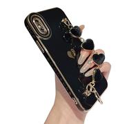Caseative Bracelet doux plaqué en forme de cœur avec chaîne et chaîne compatible avec iPhone pour femmes et filles (noir, iPhone X/Xs)