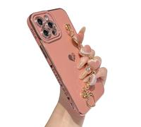 Caseative Bracelet doux plaqué en forme de cœur avec chaîne et chaîne compatible avec iPhone pour femmes et filles (rose, iPhone 12 Pro Max)