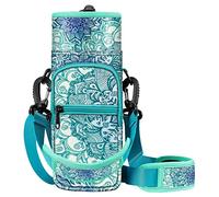 CASEBOT Sac de Transport pour Bouteille d'eau avec bandoulière réglable et 2 Poches pour Homme et Femme pour randonnée, Camping, Voyage, Illusions d'émeraude, Moderne