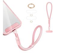 Casecond Chaîne de Téléphone Portable Lanyard Bande Bracelet Telephone Portable Cordon Courte Universelle Poignet Réglable Chaine Lanière avec 3 Patchs pour iPhone 16 Pro Max pour Porte-clés Clé Rose