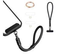 Casecond Chaîne de Téléphone Portable Lanyard Bande Bracelet Telephone Portable Cordon Courte Universelle Poignet Réglable Chaine Lanière avec 3 Patchs pour iPhone 16 Pro Max pour Porte-clés Clé Noir