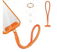 Casecond Chaîne de Téléphone Portable Lanyard Bande Bracelet Telephone Portable Cordon Courte Universelle Poignet Réglable Chaine Lanière avec 3 Patchs pour iPhone 16 Pro pour Porte-clés Clé Orange
