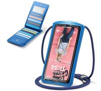 Casecond Petit Sac Sacs à Bandoulière Sac Téléphone Portable Femmes Homme Mini Pochette en PU Cuir Porte Portefeuille Universelle pour iPhone 15 14 13 11 Pro Max Samsung S24 Xiaomi Jusqu'à 7.5" Bleu