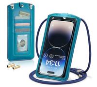 Casecond Petit Sac Sacs à Bandoulière Sac Téléphone Portable Femmes Mini Pochette Portefeuille Universelle pour iPhone 14 13 12 11 Pro Max Samsung Z Flip 4 3 5G S23 Ultra A53 Xiaomi Jusqu'à 7.3" Bleu