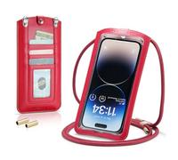 Casecond Petit Sac Sacs à Bandoulière Sac Téléphone Portable Femmes Mini Pochette Portefeuille Universelle pour iPhone 15 14 13 12 11 Pro Max Samsung Z Flip 5 4 S23 Ultra Plus Jusqu'à 7.3" Rouge Clair