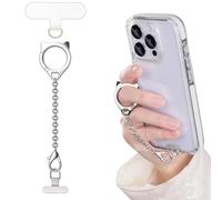 Casecond Téléphone Portable Poignée Anneau Support Doigt Chaîne Lanyard Porte-clés Universel Métal Tête de Chat Porte-Doigt Smartphone pour iPhone 16 15 14 13 Ecouteurs clés avec Patch Pad Argent